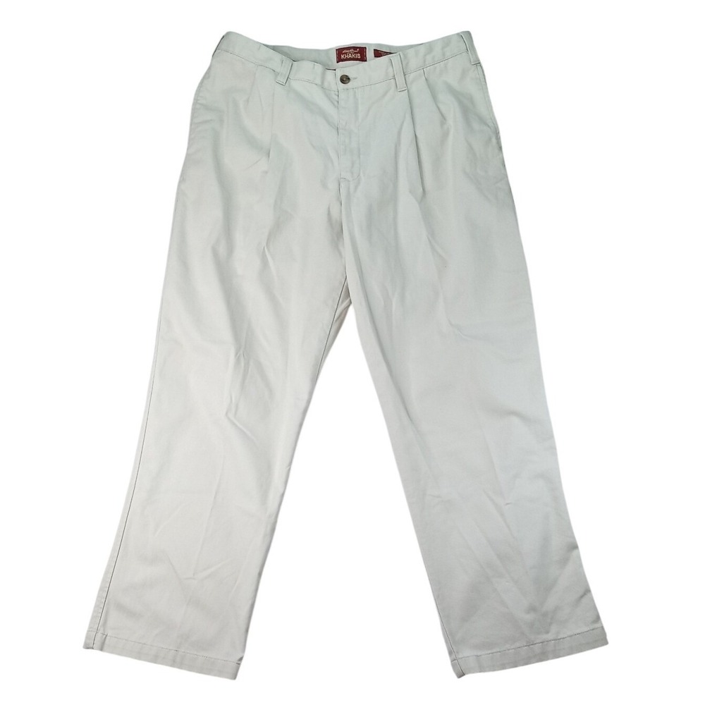 Eddie Bauer Mens Khakis Relaxed Fit Pleated Front Wrinkle Resistant Pants 38x32‎